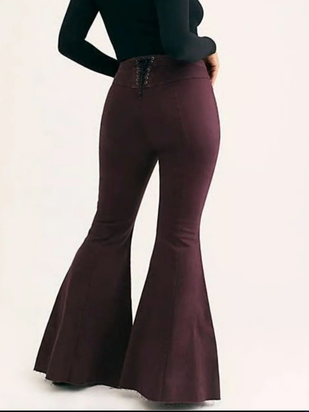 NEW We The Free Crvy High Rise Lace Up Flare Jeans Burgundy